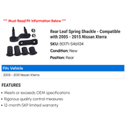 Rear Leaf Spring Shackle - Compatible with 2005 - 2015 Nissan Xterra 2006 2007 2008 2009 2010 2011 2012 2013 2014