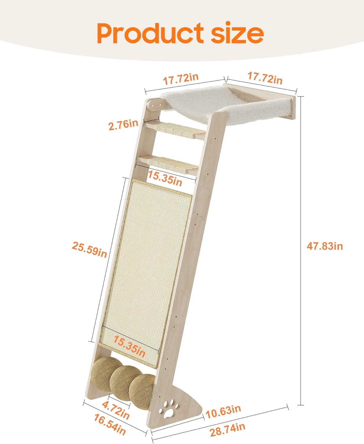 51 Inch  Window Perch with Sisal Pad -Wide Scratcher Suction Cups Hammock Ladder for Sleeping Playing Watching Birds
