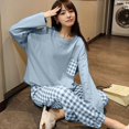 thumbnail image 1 of Pijama de algodón de imitación fino de estilo primavera y otoño para mujer, bonito pantalón de manga larga para niña que reduce la edad, traje para estar en casa, 1 of 6