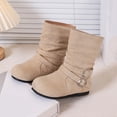 thumbnail image 6 of Mooqilaa Girls Mid Calf Boots, Non Slip Faux Suede Lightly Fleece‑Lined Casual Fall Winter Shoes Beige Size 13 Little Kids, 6 of 7
