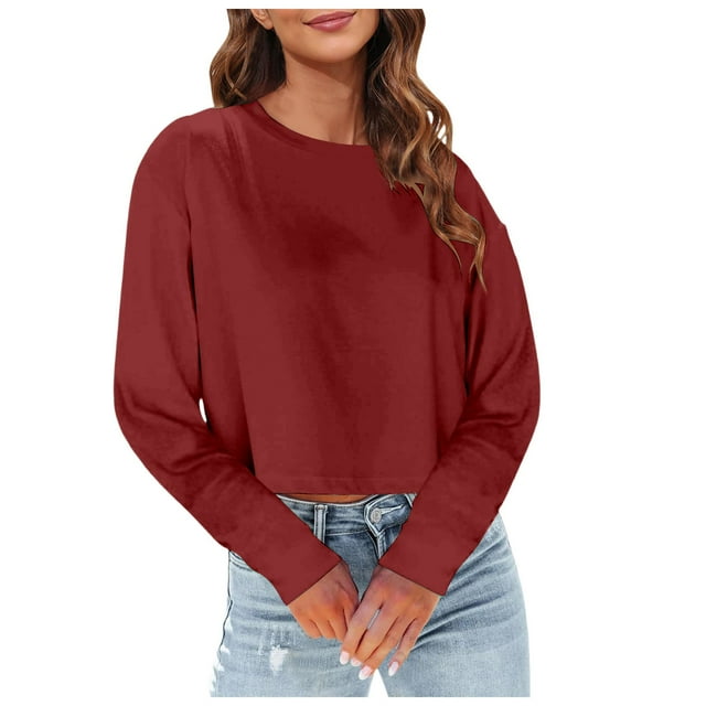 SNKSDGM Chemise Noire à Manches Longues Femme Ajustée Hauts d'Entraînement à Manches Longues pour Femmes Grande Taille Mode Femme Décontracté Uni Col Rond T-Shirt Court à Manches Longues Haut m