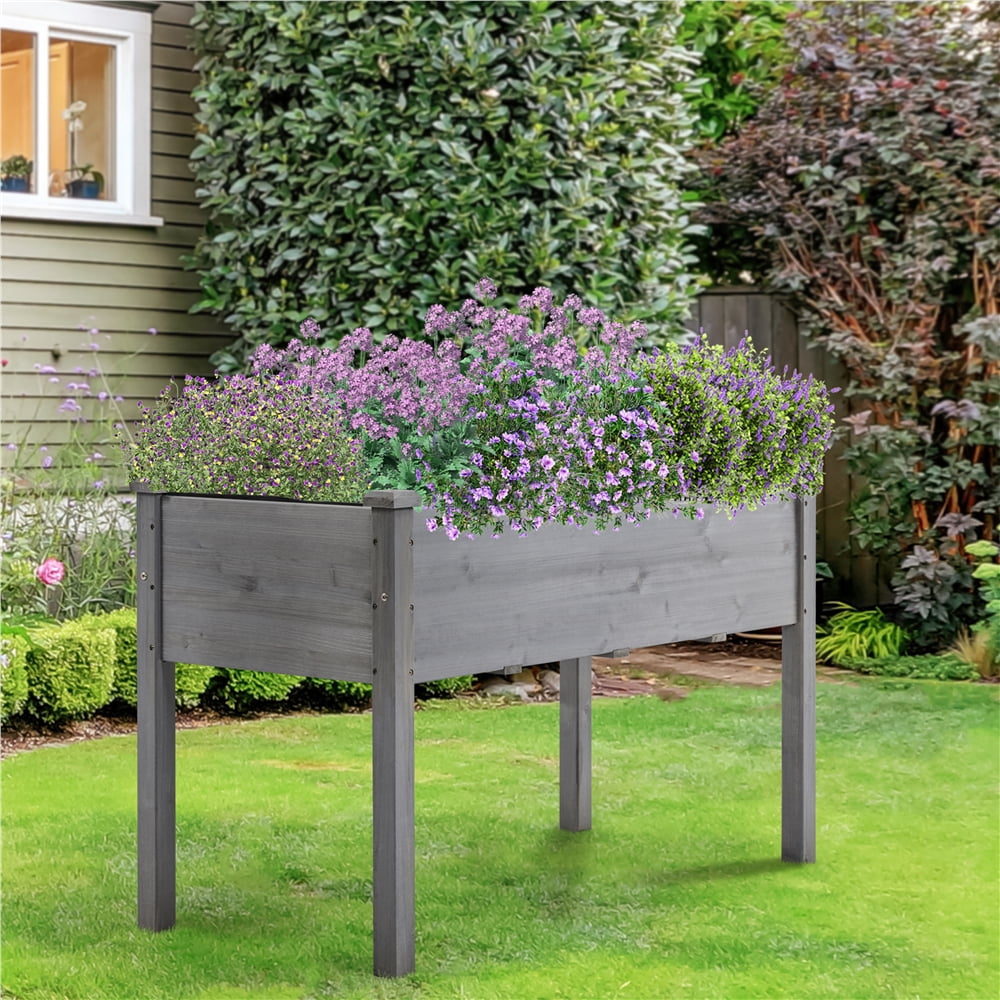 Yaheetech Rectangle Fir Wood Raised Garden Bed Planters,Gray