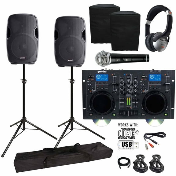 Gemini CDM-4000BT CD/MP3/USB Bluetooth Media Player & AS-1500P Active Speaker with 15" Woofers DJ Package