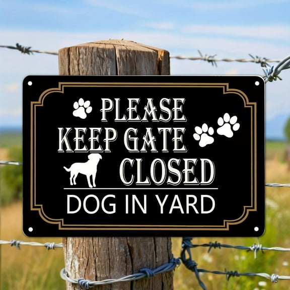 Vintage Metal Tin Sign "Please Keep Gate Closed, Dog in Yard" with Paw Print Design for Lawn, Garden, Yard DecorVintage Dog Metal Sign 8x12 Inch