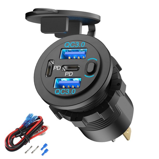 Cargador de coche Hapytrip de 78 W, 4 puertos, 12 V, salida USB PD3.0 y QC3.0