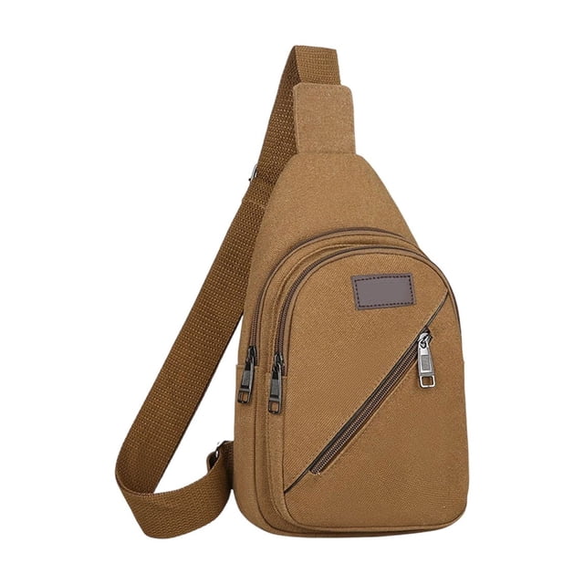 SLYNSHome Sac de Poitrine en Toile Grande Capacité Sac Bandoulière Polyvalent Sangle Réglable pour Hommes Femmes Randonnée Extérieure Voyage - Café