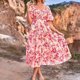thumbnail image 1 of Vestido Midi De Playa Vestido midi de playa para mujer Vestido de verano plisado con mangas abullonadas y estampado floral (Rosa XXL) Cgtredaw Para estrenar, 1 of 1