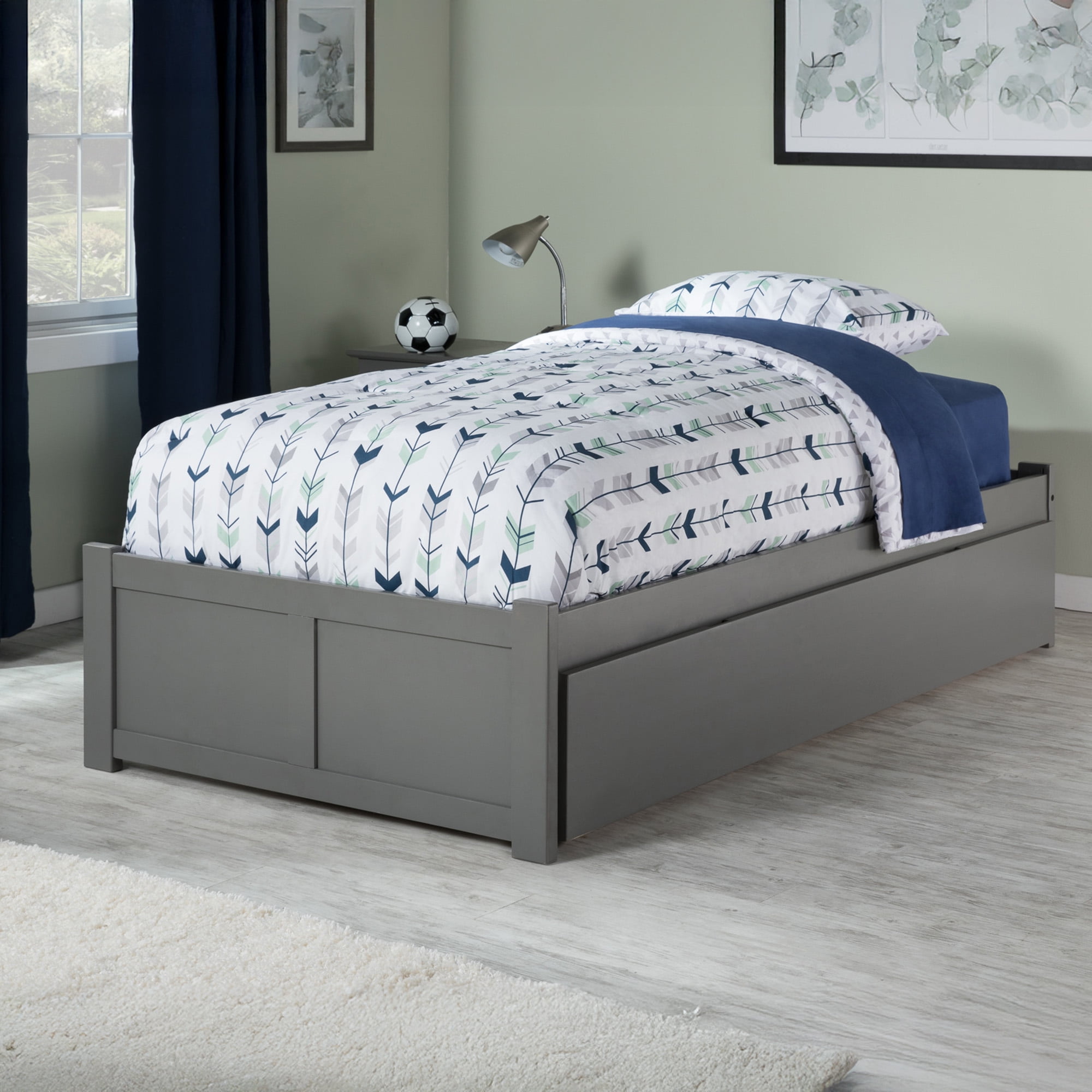 AFI Concord Twin Solid Wood Platform Bed with Footboard & Twin Trundle, Grey