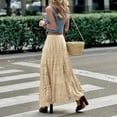 thumbnail image 4 of Miluxas Women's Western Floral Lace Crochet Knit Maxi Boho Skirt A-Line Eyelet Hippie Flowy Long Skirt Beige Free Size, 4 of 6
