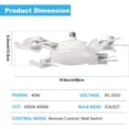thumbnail image 3 of Remote-Controlled LED Ceiling Fan Light with 3 Color Modes (3000K/4000K/6000K), 3-Speed Wind (Soothing/Soft/Powerful), 10%-100% Brightness Dimmable, E27 Socket Compatible, PC+ABS Plastic Body,, 3 of 6