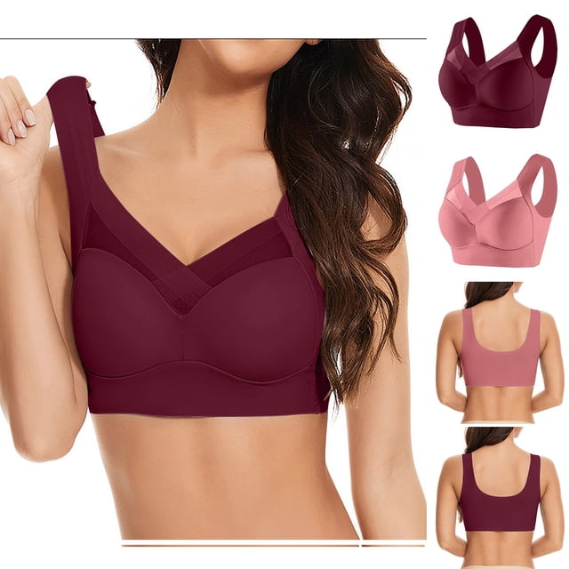 Lenpel Women's 2 Pc Seamless Bras Plus Size No Underwire Supportive Mesh Full Coverage Bralettes Everyday T Shirt Bras