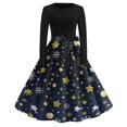 thumbnail image 6 of Women's Casual Fashion Long Sleeve Christmas Graphic Printed Vintage Long Dresses, Round Neck, Retro Style, Holiday Print, Party Dress, Casual Wear,Navy,4XL, 6 of 6
