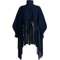 thumbnail image 4 of Womens High Neck Long Sleeve Fringe Top Plus Size Tassel Pullover Poncho Coat, 4 of 7