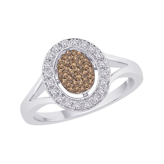 KATARINA Brown and White Diamond Cluster Fashion Ring in 14K White Gold (1/3 cttw)