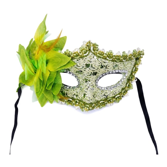 Unique Bargains Venetian Masquerade Mask, Side Flower Rose Eye Mask Green 6.3" x 4.3"