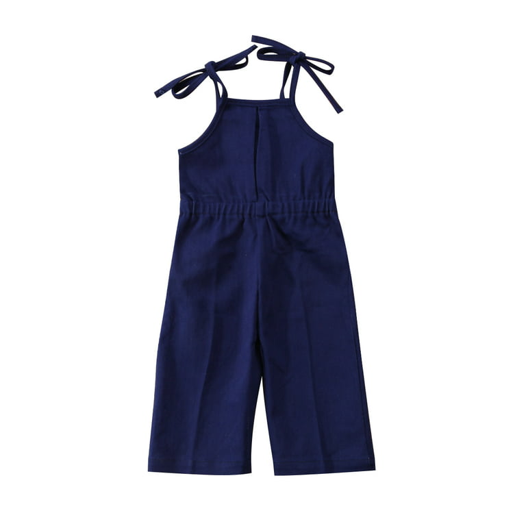 Qtinghua Toddler Baby Girls Denim Jeans Strap Sleeveless Jumpsuit Romper  Bodysuit Long Trousers Clothes Blue 6-7 Years 
