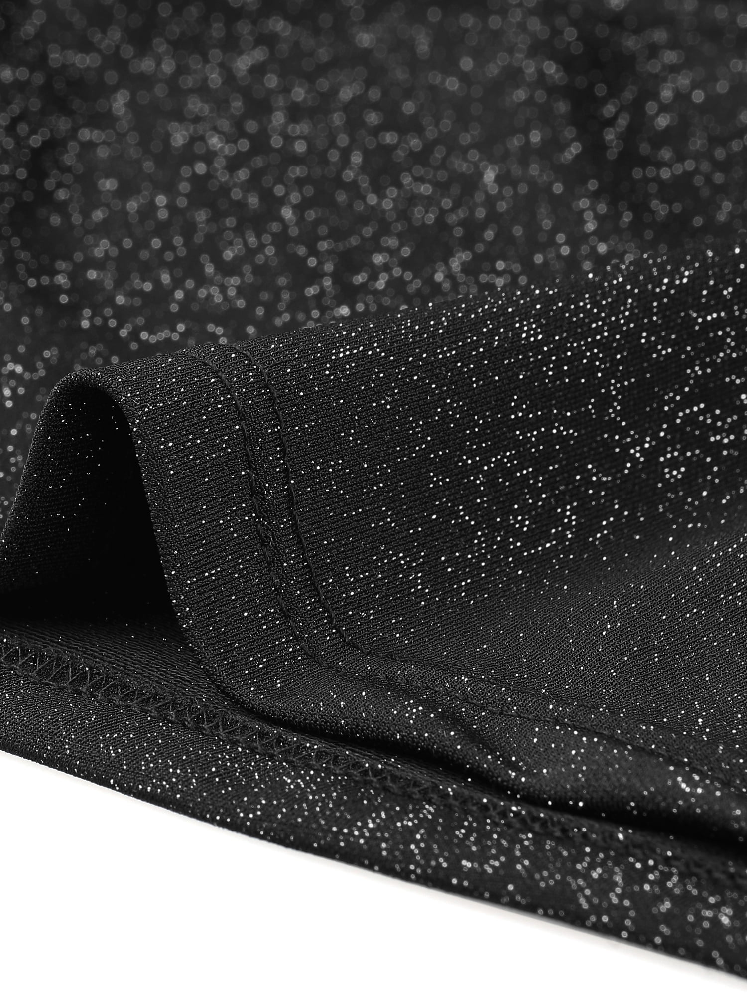 Unique Bargains Women's Metallic Glitter One Shoulder Long Sleeve Crop Top Black XL