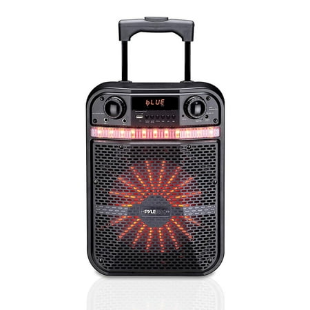 Portable Bluetooth Karaoke Speaker System - Digital PA Loudspeaker with Downloadable App, Flashing DJ Lights, Rechargeable Battery, Wired Microphone, FM