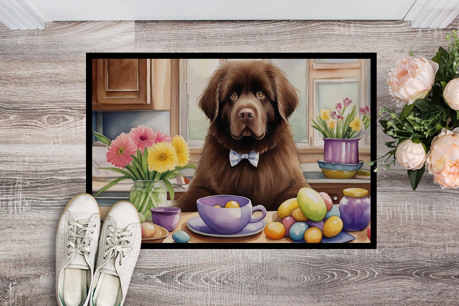 Decorating Easter Yorkshire Terrier Doormat