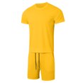 thumbnail image 6 of Mens Short Sets 2 Piece Outfits Summer Casual Soft Breathable Cotton Short Sleeve Shirts and Shorts Solid Color Men's Fashion Clothes Yellow, Size XL, 6 of 7