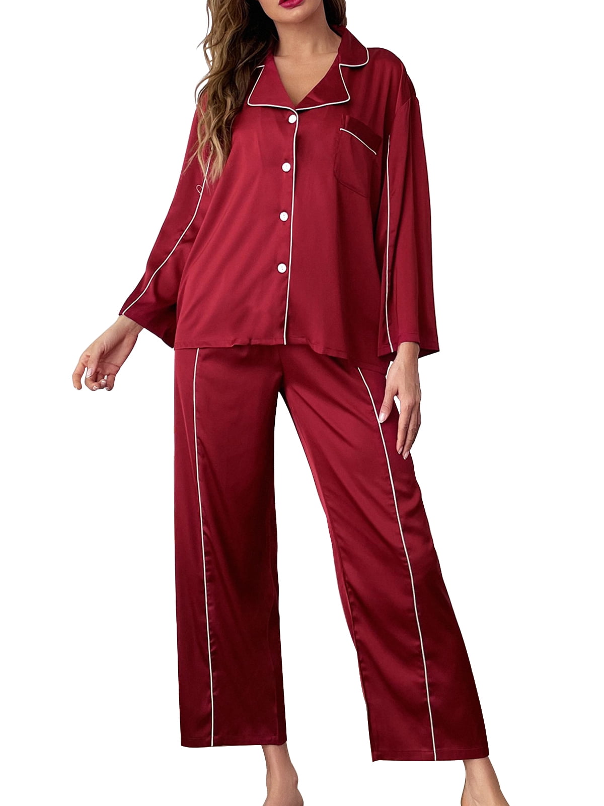 Jusfitsu Silk Satin Pajama Sets for Women Two Piece Pjs Long Sleeve Loungewear Button Down