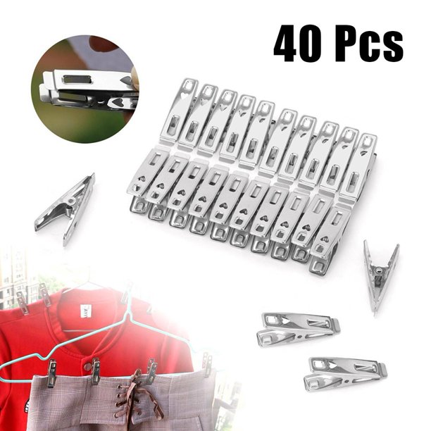 40Pcs Stainless Steel Spring Loaded Metal Clothes Pegs Laundry Clip