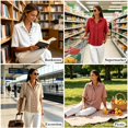 thumbnail image 3 of Plus Size Women's Casual Flared V Neck Short Sleeve Button Up Solid Color Top Blouse With Pockets Soft Lightweight Daily Wear | CSEONE,Pink 2XL, 3 of 9