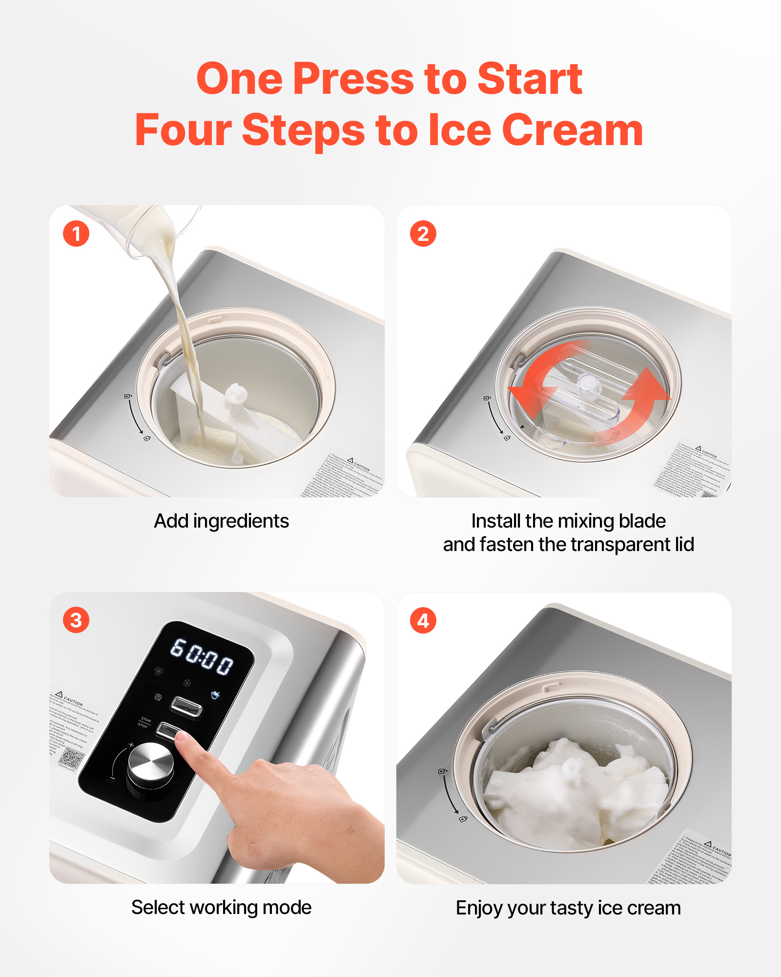 VEVOR Automatic Ice Cream Maker with Built-in Compressor, 2 Quart No Pre-freezing Gelato Maker, Stainless Steel Electric Sorbet-Maker, 3 Modes Compressor Ice Cream Machine for Home Kitchen