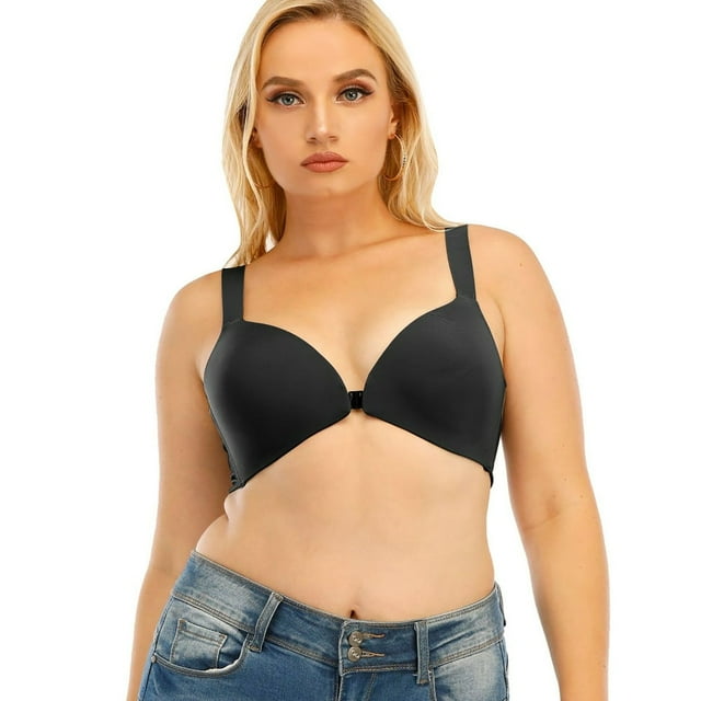 Women‘s Large Size Solid Color Bra Without Steel Ring And Seamless Front Buckle