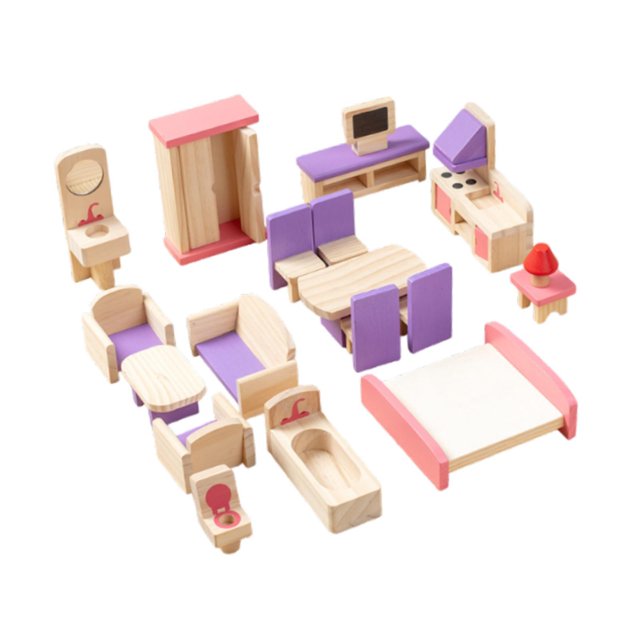 Juego de 19 piezas de muebles de casa de muñecas de madera, accesorios de casa de muñecas, muebles en miniatura de simulación para dormitorio para