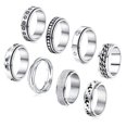 thumbnail image 2 of 8 Pieces Stainless Steel Fidget Ring Swivel Ring Flower Moon Cool Anxiety Ring Stress Relief Wedding Promise Ring Set, 2 of 16