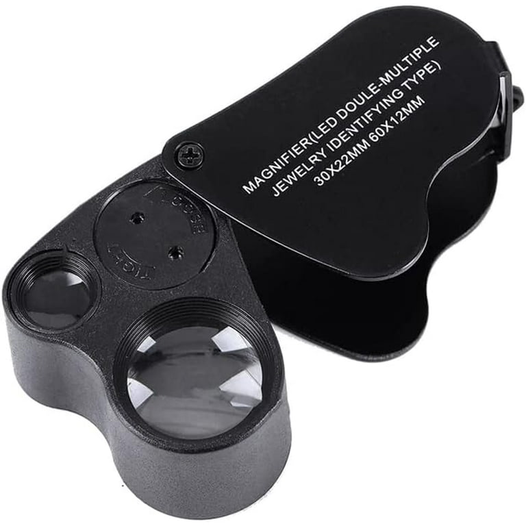 30X 60X Illuminated Jewelers Eye Loupe Magnifier, Foldable Jewelry Magnifier  with Bright LED Light for Gems, Jewelry, Coins, Stamps, etc 