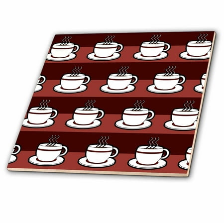 

3dRose Coffee Lover Gift - Coffee Cups Print - Red - Ceramic Tile 4-inch