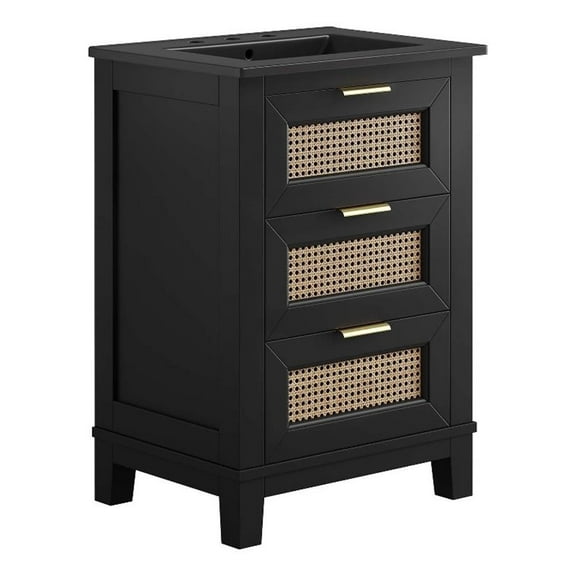 Modway Dixie 24" Solid Wood Bathroom Vanity Cabinet with Tapered Legs in Black