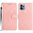 thumbnail image 2 of For Motorola Moto Edge+ 2023 Wallet Case with [RFID Blocking] [Wrist Strap] [Support Kickstand] Leather Lattice Embossed Flip Magnetic Clasp Cover Credit Card Holder Case, Pink, 2 of 9