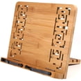 thumbnail image 1 of Atril de bambú para libros, soporte para libros con 2 soportes de metal para páginas, soporte plegable y ajustable, para iPad, tableta, libros de cocina y soporte para documentos de, 1 of 5