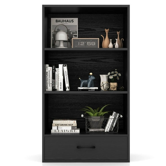 PetFurnishn 48" Tall 4-tier Storage Shelf Wood Bookcase w/Drawer Home Organizer Display Rack