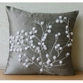 thumbnail image 4 of Fundas de cojín para sofá, gris, con diseño floral de pompones, 45 x 45 cm (18 x 18 pulgadas), cuadradas de seda, con diseño floral de flores de nieve., 4 of 4