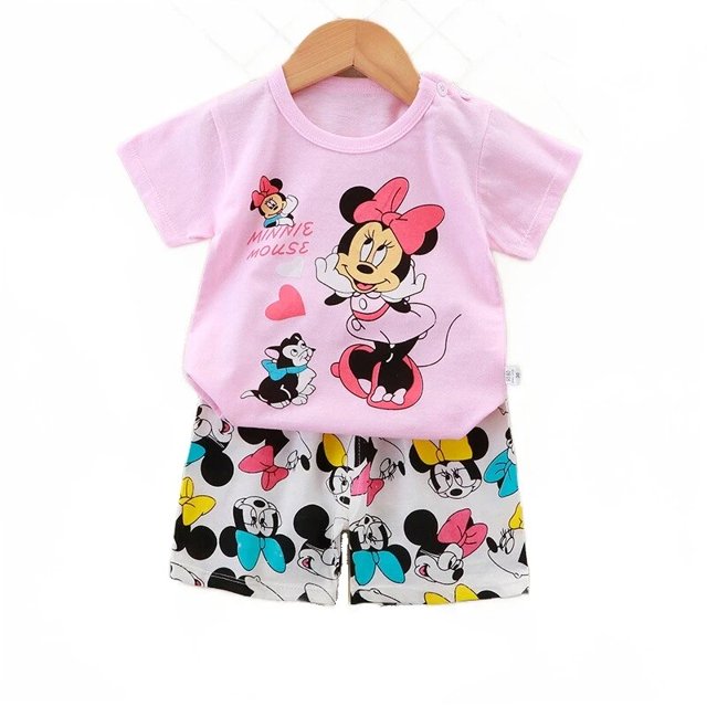 2023 Baby Boys Clothing Sets Summer Short Sleeve Cotton kids set 2Pcs leisure Mickey Mouse baby girls clothes12M Gao Jinjia LED