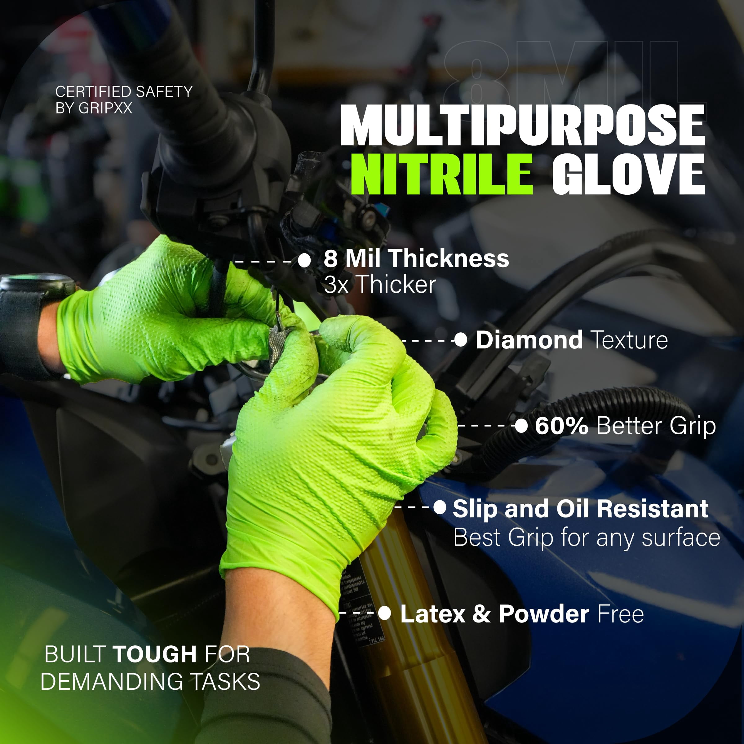 GRIPXX 3D Herkules Grip Green Nitrile Disposable Gloves – 8 Mil Heavy Duty, Latex- & Powder-Free Gloves for - 200ct X-large Orange gloves