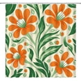 thumbnail image 2 of Floral Shower Curtain Orange Boho Flower Green Abstract Leaves Rustic Vintage Spring Plant Modern Minimalist Botanical Bathroom Decor Fabric Bathroom Sets with Hooks, 2 of 3