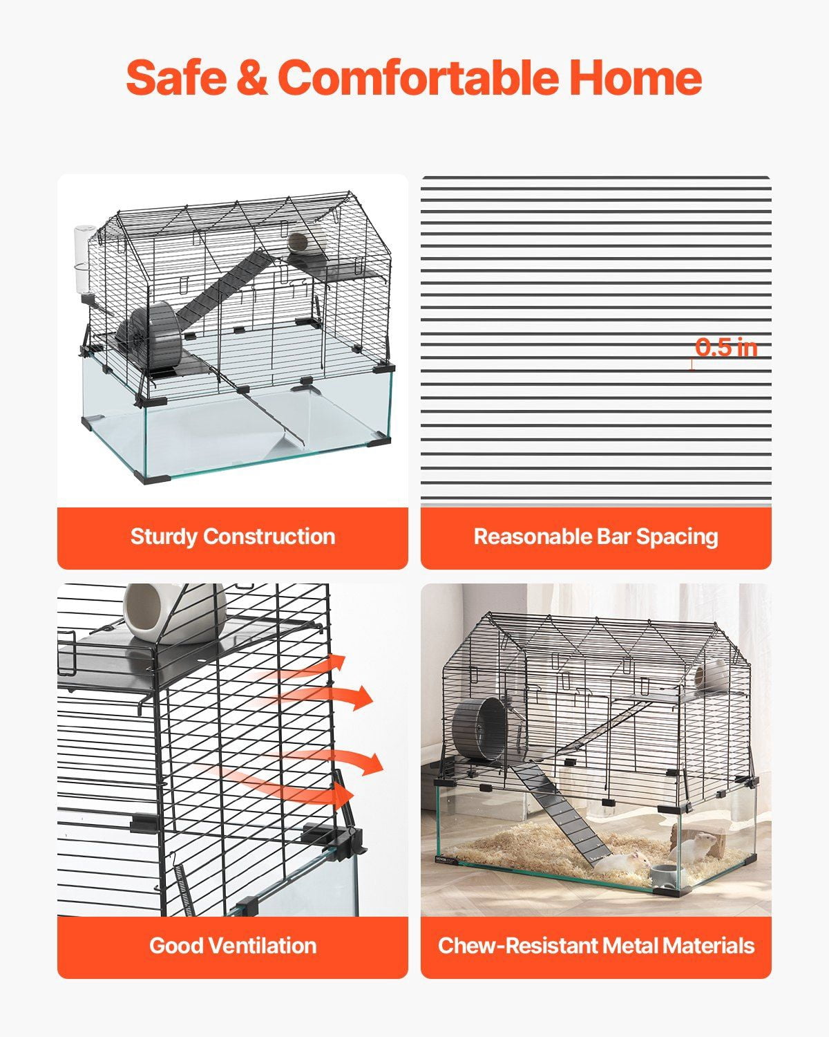360 Degree View Transparent Hamster Cage 22.8x15x21.3 Inch Ventilated Small Animal Habitat with Water Bottle for Mice Rats Guinea Pigs