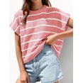 thumbnail image 4 of PRETTYGARDEN Womens Summer Short Sleeve Tops Trendy Crew Neck Striped Knit Sweater Business Casual Spring Clothes, 4 of 10