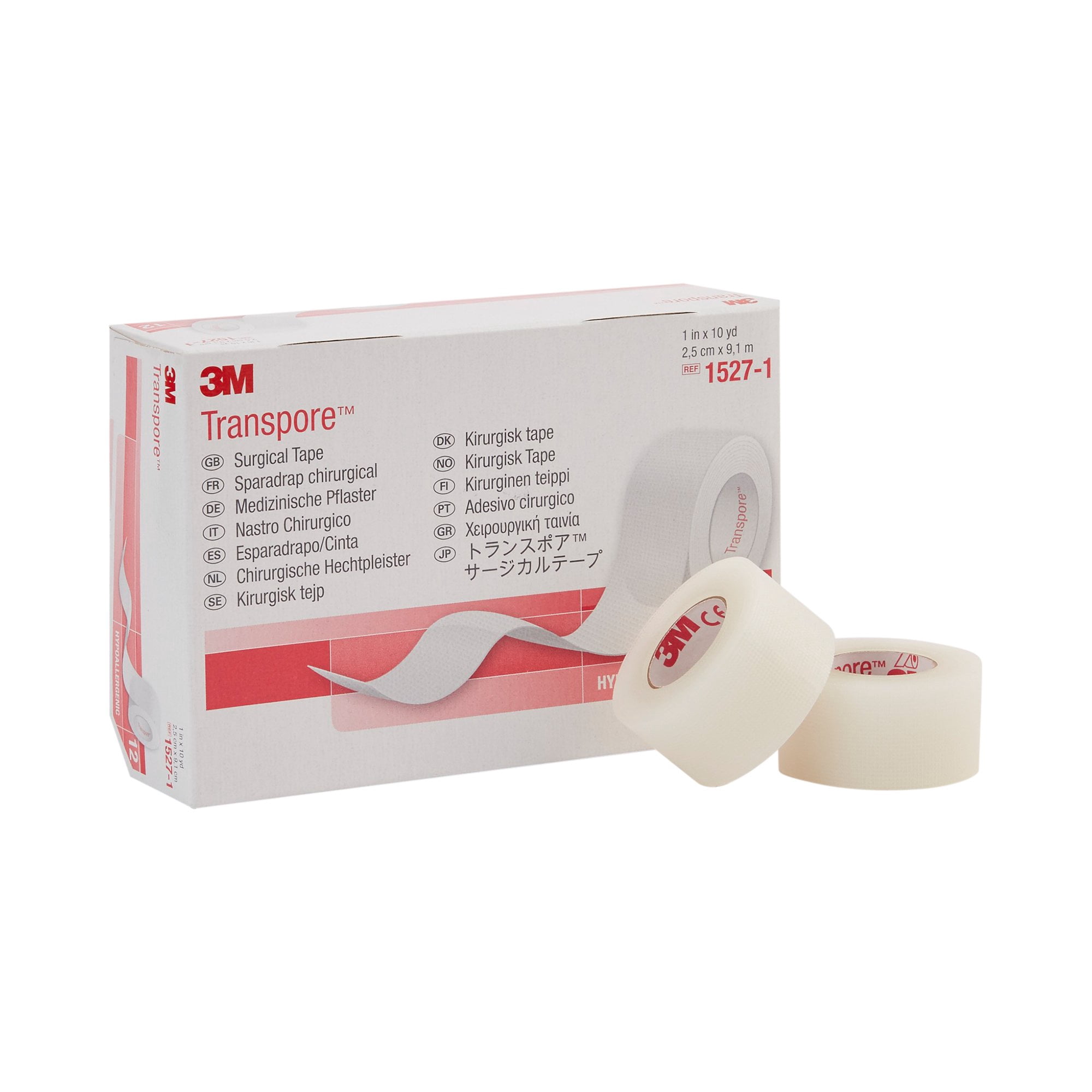 3M Transpore Surgical Tape, Non-Sterile, Transparent, 1 in x 10 yds, 12 Rolls, 1 Pack