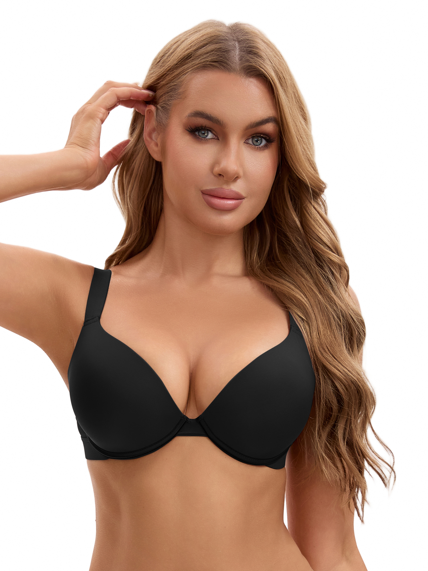 Unique Bargains Women's Push Up Underwire Seamless Soft Bras Black 42 D