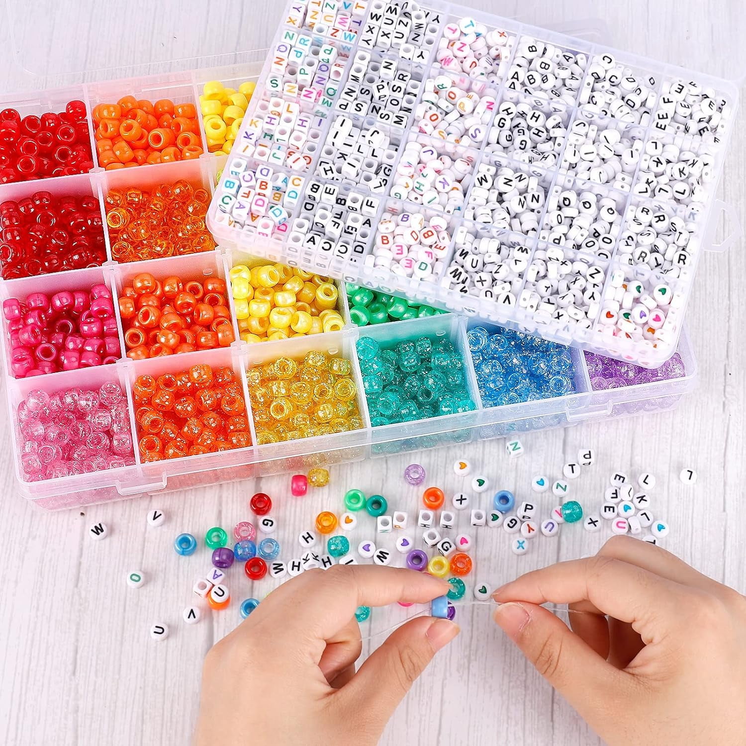4000Plastic craft beads setWith letter beads +Rainbow beadsmatch 20Rice crystal line + 30Meter elastic cord