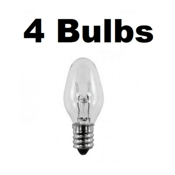 Box of 4 Night Light / Candle Lamp Bulbs -7 watt, C7, Clear, Candelabra (7C7C)