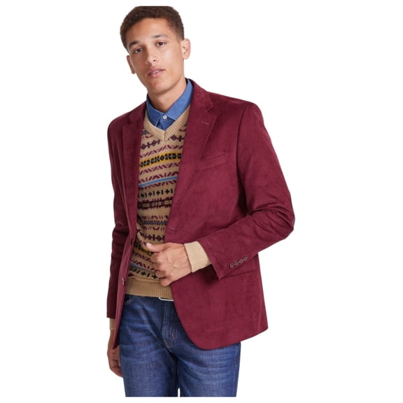 Nautica Mens Modern fit Corduroy Sport Coat Blazer 48 R Red Solid Stretch