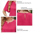 thumbnail image 4 of Camisa de manga corta para mujer, Top con cuello redondo, camisa plisada con manga acampanada, Top holgado de Color puro, rosa rojo XXL, 4 of 5
