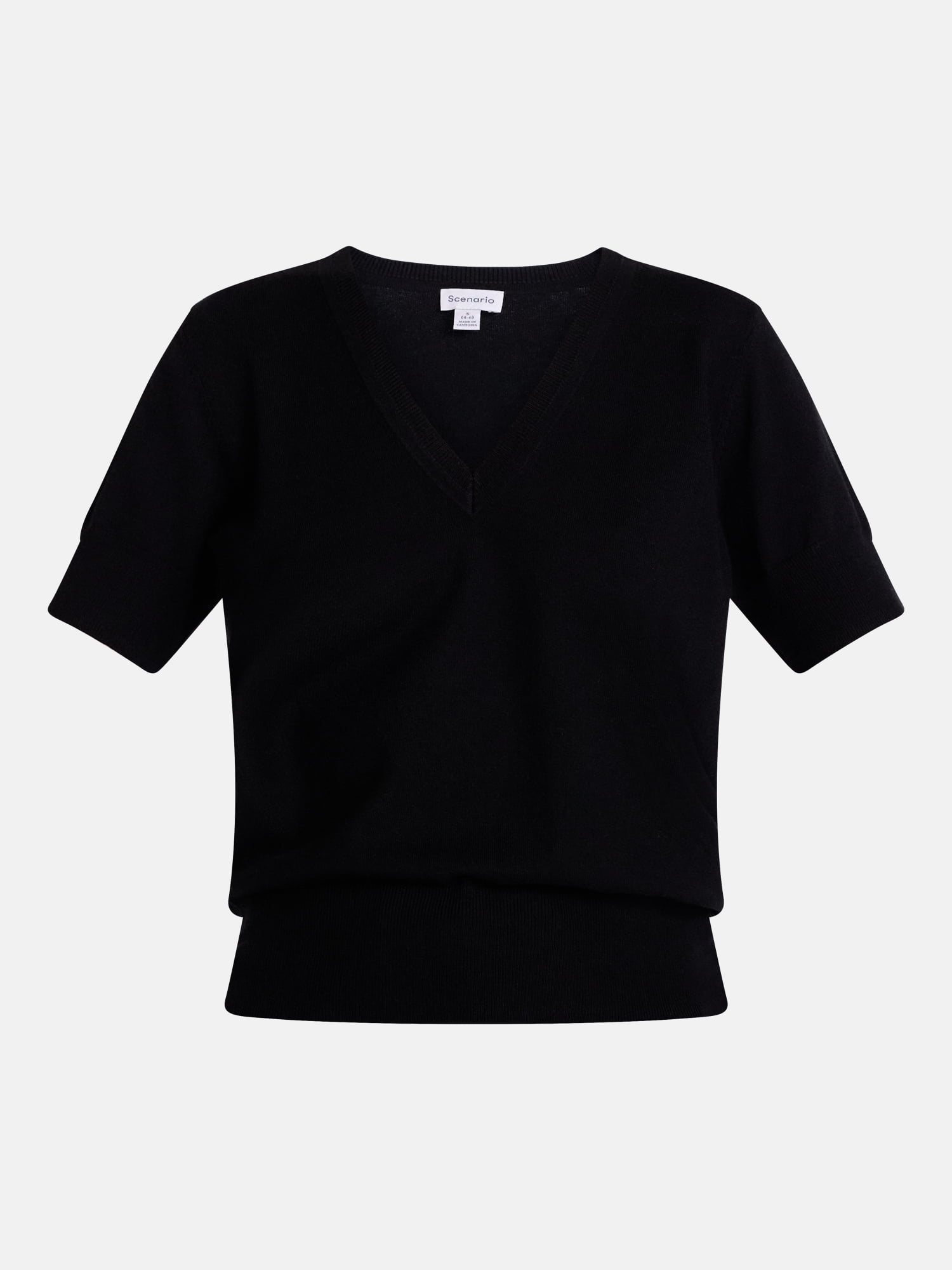 Scenario Women's V-Neck Lightweight Sweater with Short Sleeves, Sizes XS-XXXL